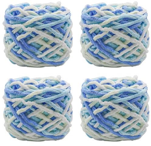 Namvo 4 Rollen Strickwollegarn, mehrfarbiges Strickgarn zum Häkeln für Decken, Pullover, Schals (blau und weiß)