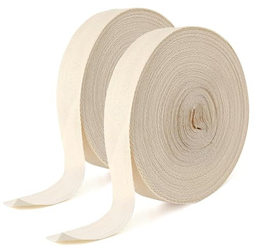 NEUSID Baumwoll Schrägband 40m, 2 Rolle Baumwollband 20mm Nahtband Gurtband Baumwolle Köperband Stoffband Einfassband zum Nähen für Heimwerker Handwerk Stricken, Beige