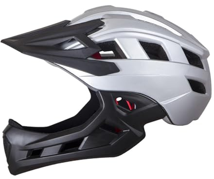 QSTDGVPW Children's Full Face Cycling Helmet for Boys And Girls Mountain Bike Use, Argent Black