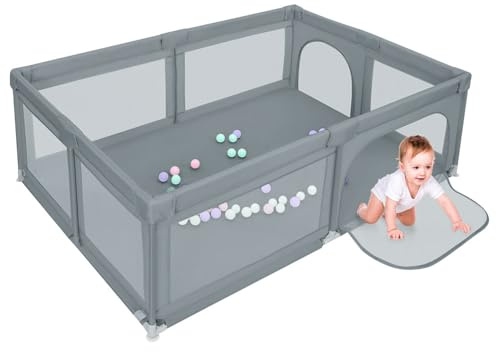 Baby Laufgitter Laufgitter baby, 50 Bällen Kinderzaun mit Anti-Kollision Schaum Absperrgitter mit atmungsaktivem Netz, Kinder Sicherheitsspielplatz, 205 * 147 * 66 cm-dunkelgrau