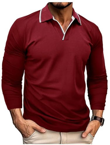 JIANROU Herren Polo Shirt Langarm Poloshirt Golf Freizeit Stretch T-Shirt,Poloshirt Ohne Logo,Herren Polohemd Langarm,Polo Herren Langarm,Poloshirt Herren Besticken,Henley T Shirt