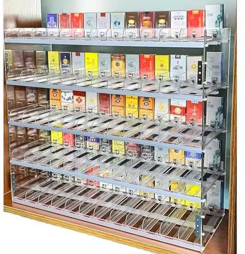 Cigarette Display Shelves, Acrylic Wall Mounted Cigarette Showcases Rack, Auto Cigarette Pusher Cigarette Display Holder, Trapezoid Portable Cigarette Case Holder, Store Retail Cabinet Organ