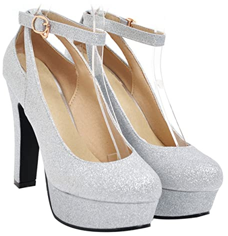 BESTYASH Scarpe da Sposa Eleganti Donna Tacchi Alto Super Sottile Argento in Cuoio Impermeabili per Festa Stile Fashion e Raffinato