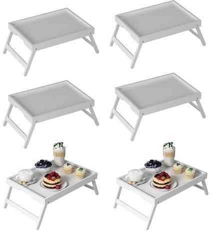 Youpehom Bed Tray Table with Folding Legs, Bamboo Breakfast in Bed for Kitchen Serving Tray, Sofa, Eating, Used As Laptop Desk Snack Tray (6 Pack, White Color)