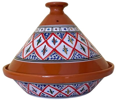La Maison Unique: Tajine Terracotta Marocchina Tunisina Diametro 32cm Pentola a Pressione Con Coperchio Piatto Etnico Marocchino Cucina Salutare - Qualità Premium - Rosso