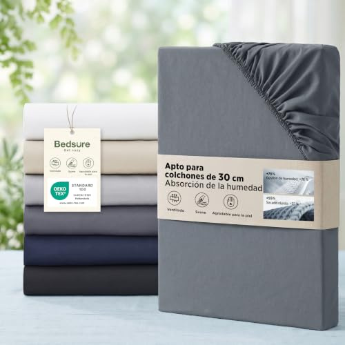Bedsure Spannbettlaken 200x200cm Bettlaken Mikrofaser - bis 30cm, Anthrazit | Spannbetttücher mit Gummizug & Tiefe Tasche, für Boxspringbett und Dicke Matratzen, Atmungsaktiv & Schnelltrocknend, Oeko-TEX