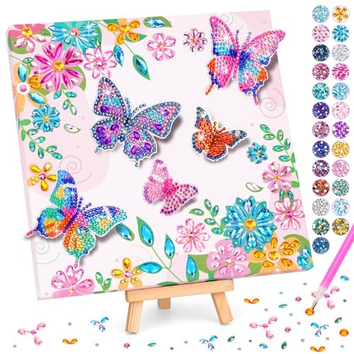 Diamond Art for Kids, 6-10 Year Old Girl Gift, Butterfly Girls Craft Kit | Gifts for 7 8 10 12 Year Old Girl: Craft for Kids, Diamond Painting with Frame, Birthday Presents Girls Toys for Room Decor