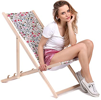 DreamRoots Liegestuhl klappbar Buchenholz, Summer Meadow