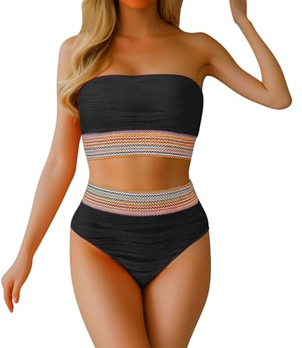 Dam Baddräkt Hav Strand Hög Midja Badkläder Strandkläder Tvådelad Sexig Brasiliansk Sommar Bikini Set Varm Koordinerad Plus Storlek Justerbar Pool Baddräkt Klassisk Surfing Badkläder, Svart, S