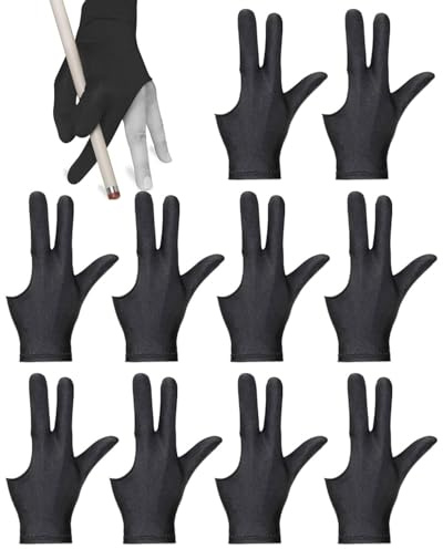 LEEQBCR 10 pcs Billard Handschuh,3 Finger Queue Handschuhe, Billardhandschuhe, für Billard Snooker, Unisex Dehnbar, für Billard Zubehö, für Linkshänder