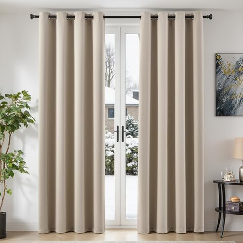 TOPICK Vorhänge Gardinen Verdunklungsvorhänge 2er Set H245xB140 Beige