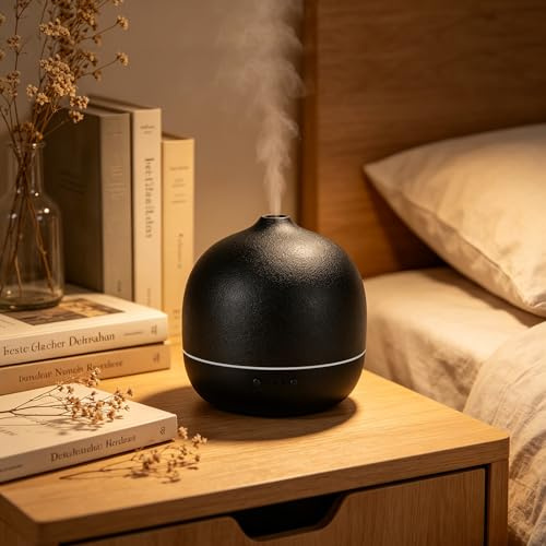 Aroma Diffuser – 2,4-MHz-Ultraschall-Raumduftdiffusor für ätherische Öle aus Keramik mit Luftbefeuchtung, Auto-Off, BPA-frei, geräuschlos, ideal für Schlafzimmer, Büro, Yoga, Spa und als Geschenk.