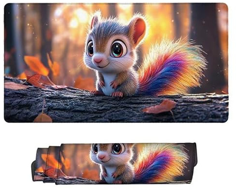 Gaming Mauspad 500 x 250 x 3 mm XXL Gaming Mousepad Verlängertes Großes Mauspad Schreibtischauflage, Genähte Kanten Mousepad, Rutschfeste Gummibasis, Schreibtisch Schutz für Office (Eichhörnchen) z780