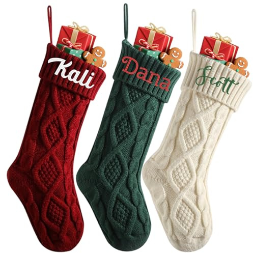 Große Weihnachtsstrümpfe mit personalisierbarem Namen, bestickt, traditionelle Weihnachtsstrümpfe für Urlaub, Familie, Party, Dekoration (2 Stück)