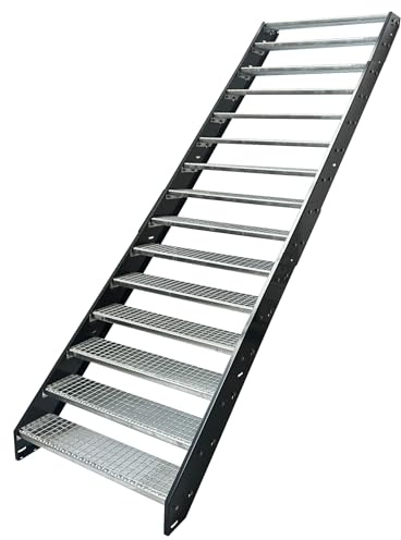 Kaminbau Mierzwa Scala in acciaio di alta qualità, guance, colore antracite, RAL 7016/15 gradini zincati (larghezza 800 mm) (altezza 285 cm), resistente alle intemperie