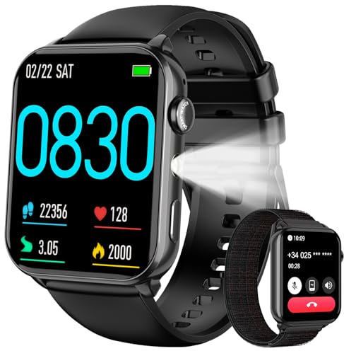 Baolubao Smartwatch Uomo Donna, Orologio Smartwatch con LED Torcia, Effettua/Risposta Chiamate, Orologio Intelligente con DIY Quadranti, 2 Cinturini, Contapassi, Sonno, Smart Watch Impermeabile IP68