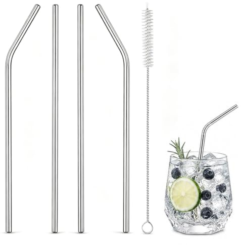 4-Pack 8mm Wide Stainless Steel Milkshake Straws - Extra Wide Reusable Metal Straws for Thick Smoothies, Shakes & Boba, Includes Brush Cleaner