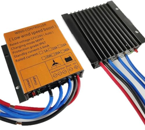 HUIZHITENGDA 24v, Controlador de Carga Eólica Impermeable IP67 12V/24V/48V 100-3000W, Regulador Generador Solar para Turbina Eólica (Negro)