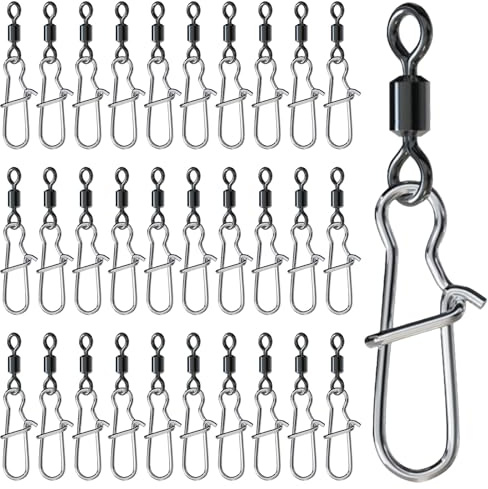 FILOEEX 30Pcs Quick Change Fishing Snap Swivels, Fishing Speed Clips Ball Bearing Swivels, High-Strength Corrosion-Resistant Fishing Swivels and Clips for Saltwater Freshwater Lures