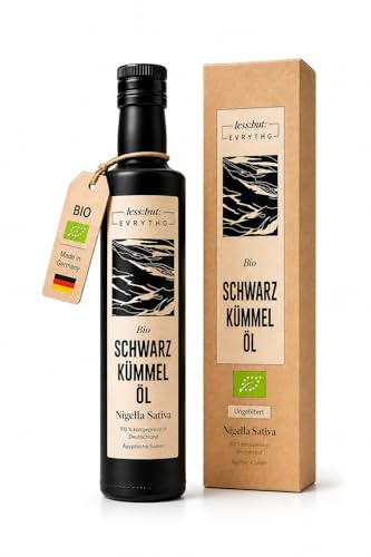 Schwarzkümmelöl Bio kaltgepresst & ungefiltert – Black Seed Oil | Intensiv würziger, charaktervoller Geschmack, aus ägyptischen Nigella-sativa-Samen