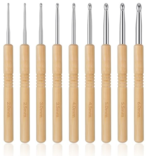 IANFAN 9 stycken virknålsset, trähandtag virknålar ergonomisk stickad nål virkad krok för virkning virkning set för nybörjare (2,0/2,5/3,0/3,5/4,0/4,5/5,0/5,5/6,0 mm)