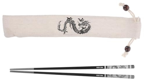 BESTonZON Set Bacchette da Cucina in Acciaio Inox 304 Lunghe 23,5 Cm Design Drago Antiscivolo per Uso Quotidiano e Regalo Elegante