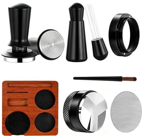 TENGIZUOHZ Espresso Tamper 58mm Set, 7-teiliges Barista Zubehör mit Tamper, WDT Tool, Distributor, Dosiertrichter, Puck Screen, Tamperstation und Reinigungsbürste