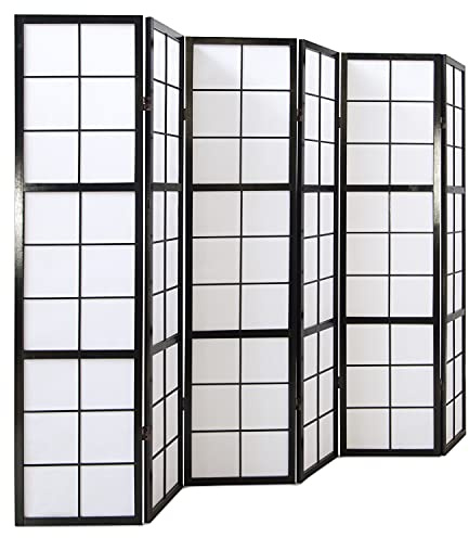 Homestyle4u 284, Paravent Raumteiler 6 teilig Innen Holz Schwarz Trennwand Reispapier Weiß Höhe 175 cm