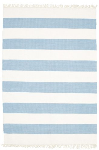 RugVista Cotton Stripe, Teppich, Kelim Modern, 140 x 200 cm, Rechteckig, Mittlerer Stapel, Wohnzimmer, Esszimmer, Schlafzimmer, Küche, Nur chemische Reinigung, Care & Fair Zertifiziert, Hell Blau