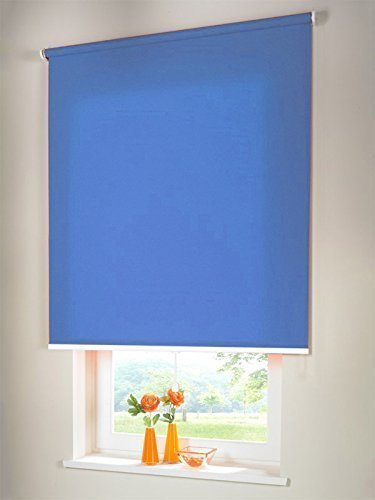 Hochwertiges Sichtschutzrollo Mittelzugrollo Springrollo Rollo Sichtschutz 60 x 100 cm / 60x100 cm mittelblau // Sichtschutzrollo/Sichtschutz-Rollo/Fensterrollo