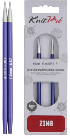KnitPro Zing utbytbara cirkulära nålar 13 cm (5 tum) | 4,50 mm