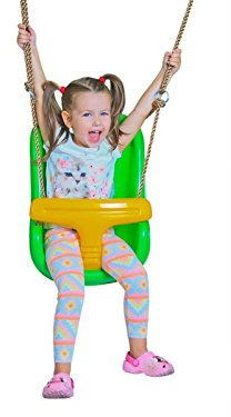 MASGAMES Seggiolino da appendere su un'altalena, realizzato in plastica verde con cintura di sicurezza e corde sintetiche, marca