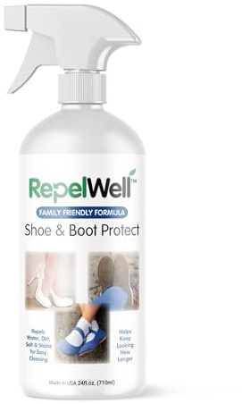 RepelWell Shoe & Boot Stain & Water Repellent (24oz) Eco-Friendly, Pet-Safe Spray Keeps Fabric, Leather & Suede Clean & Dry