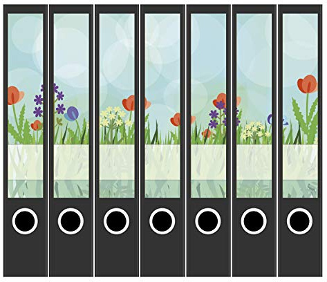 Ordneretiketten | 7 Aufkleber für schmale Akten-Ordner | Illustrationen Blumen und Gras | selbstklebende Design Akten-Etiketten | Deko Sticker für Rückenschilder Ordnerrücken | zum Beschreiben