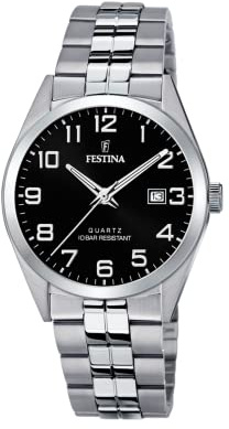 Festina Herren Uhr Analog aus Edelstahl 316L Silber - Quarzwerk - Kalender - Mineralglas mit hoher Widerstandsfähigkeit - Wasserdicht bis 10 ATM F20437