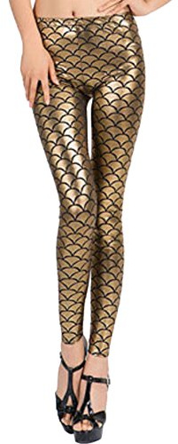 Hamishkane New Ladies Mermaid Fish Scale Print Slim Fit Shiny Disco Metallic Leggings Pants