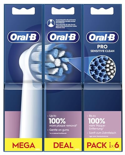 Oral-B Pro Sensitive Clean Electric Toothbrush Head, X-Shaped & Extra Soft Bristles for Gentle Brushing & Plaque Removal, Pack of 6 Toothbrush Heads, White