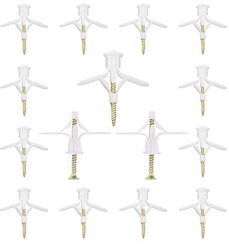 Rierdge - Kit di ancoraggi per muro a secco, con viti, tasselli per muro in cartongesso, in plastica, per tende, cartongesso, fissaggio a parete, fissaggio a parete, colore: bianco, 50 pezzi