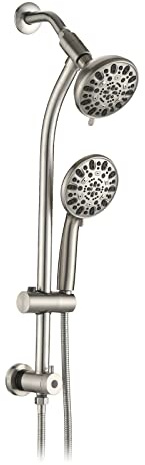 UCLIMAA High Pressure 48-Settings Shower Head with Handheld Shower,Drill-Free 3-Way Diverter for Easy Reach,Adjustable Height Slide Bar Dual Shower Head Combo Set - Brushed Nickel