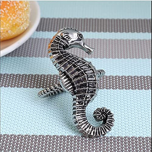 1 stücke Mode Metall Serviette Schnalle Kreative Stern Fisch Schmuck Serviette Ring Hotel Set Tischdekoration Zubehör Serviette Ring (Color : Seahorse Silver)