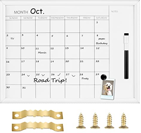 Okydoky Magnetisches Monatliche Planung Whiteboard mit Holzrahmen, 40 x 30 cm, hängende kleine Weißwandtafel für Schule Home Büro(YL-WH-3040).DE