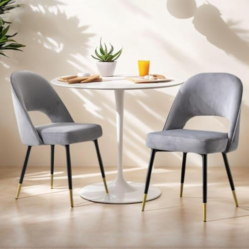 chairus Chaises de Salle à Manger sans Accoudoirs Lot de 2 Chaise de Bureau en Velours Moderne Chaise Rembourrée pour Cuisine Salon (Gris-2)