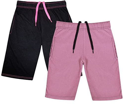 A2Z 4 Barn Flickor 100% Bomull Korta Byxor Komfort Stretch Byxor - Shorts S08 B/Pink 2Pack 5-6