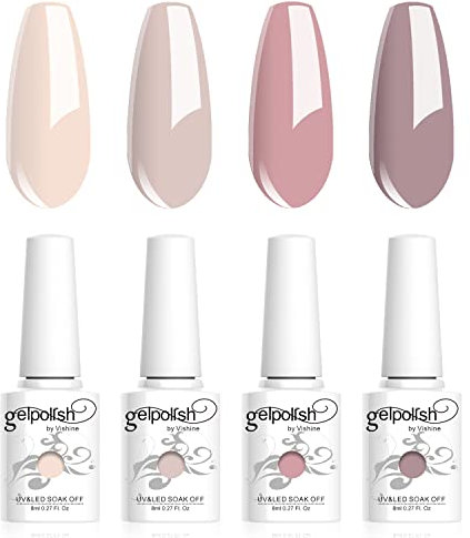 Vishine Vernis Gels Semi-Permanents, Lot de 4 Couleurs Beige Nude Chair Collection Nail Art Vernis à Ongles UV LED Gel Polish Varnish Manucure 8ml C015