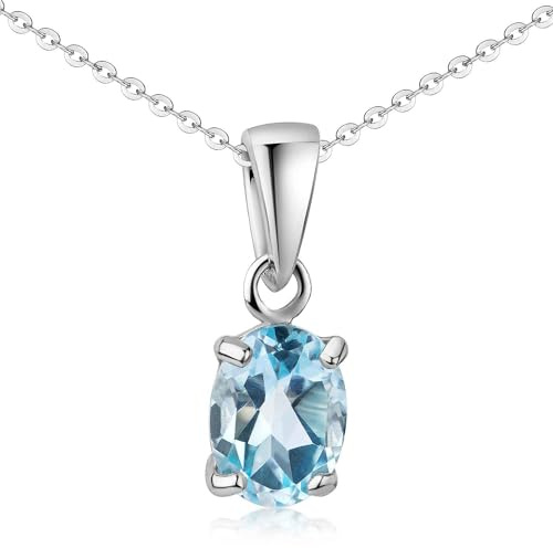 Materia Damen Kette Silber 925 mit Anhänger Edelstein oval blau 50cm KA-204-K97-50cm
