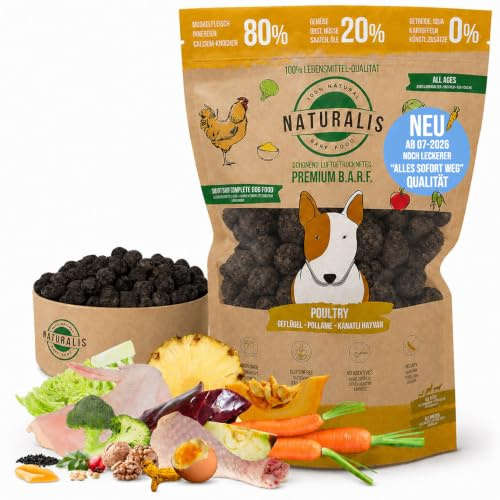 Naturalis Smart 80 bar torr bar hundmat 5 kg kyckling komplett mat utan tillsatser spannmålsfri sojafri glutenfri 100 % natur – skonsamt lufttorkad – billigare barva!