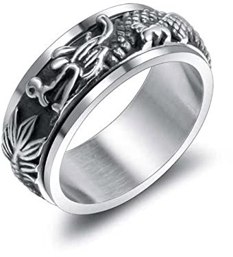 Banemi Vorsteckring Silber, Männer Ringe Vintage Titan Edelstahl Rotierender Drachenring Silber Jahrestags Geschenk Ring Größe 65 (20.7)