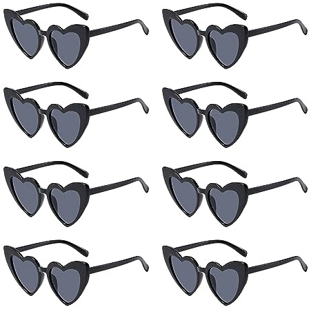 ZEIEYA Herz Sonnenbrille für Damen, 8 Stück Vintage Herzform Brille Herz Sonnenbrille 90er Jahre Hippie Brille Partybrille, JGA Brille Team Brille für Party, Halloween, Weihnachten, Hochzeit