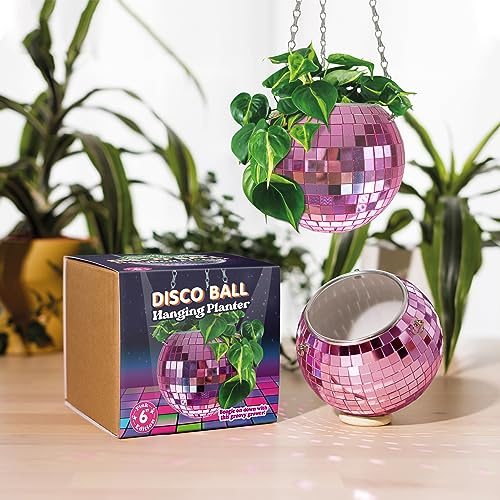 Bubblegum Stuff Pot de fleurs à suspendre en forme de boule disco rose (15,2 cm) – Pots de fleurs à suspendre pour plantes d'intérieur – Pots de fleurs en forme de sphère avec extérieur miroir –