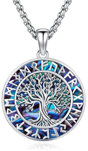 Eusense Viking Baum des Lebens Halskette 925 Sterling Silber Baum des Lebens Anhänger Kette Wikinger Rune Kreis Kette Amulett Nordic Viking Schutz Schmuck Geschenk für Männer Frauen